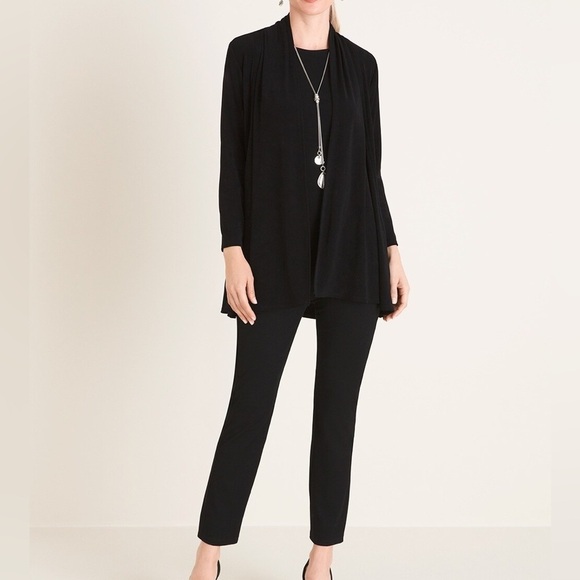 Chicos zenergy black drape front cardigan jacket cotton modal size 8/10 - Picture 2 of 8